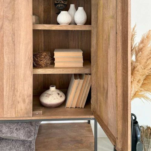 Credenza due ante in stile industriale in ferro e legno