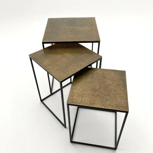 Set 3 Tavolini da salotto in ferro e alluminio ottonato vintage