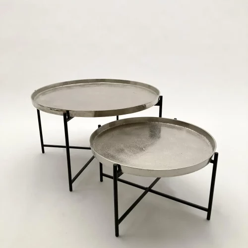 Set 2 tavolini rotondi da salotto in ferro e alluminio vintage