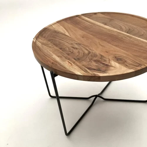 Tavolino rotondo in legno e ferro